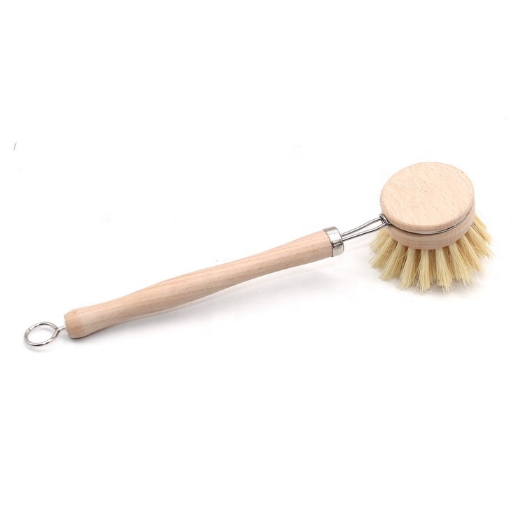 Natural wood wooden bamboo handle dish brush Wooden Pot Pan Brush Tableware Kitchenware Cleaning sisal Dish Washing Brush Set